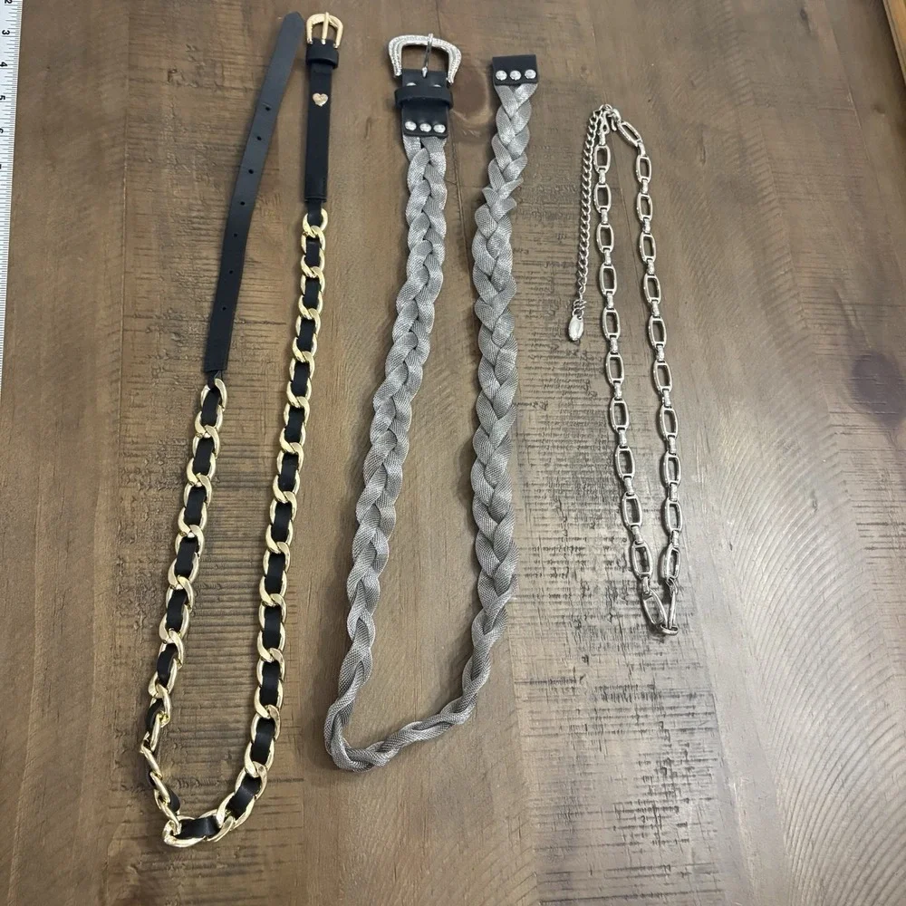 Women's Belt Lot of 3 Gold Silver Tone Chain Link Chunky Adjustable VTGtoNow